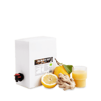 Bio Ingwer Shot Bag-in-Box 3L with lemons and ginger, vitamin C-rich immune support drink without additives.