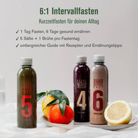6:1 Intervallfasten Getränke mit frischen Säften und Zitrone, ideal für gesunden Alltag; enthält Rezepte und Ernährungstipps.